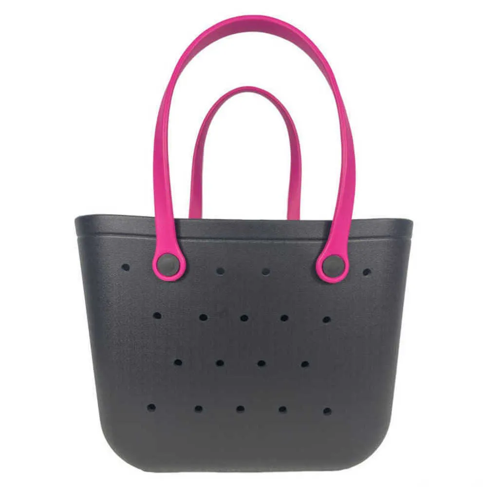 Beach bags 18.5 inches Large Hole Charms Basket Bog Silicone Beach Bag Tote Bag Waterproof Washable EVA Durable Open Tote Bag 2021 0228
