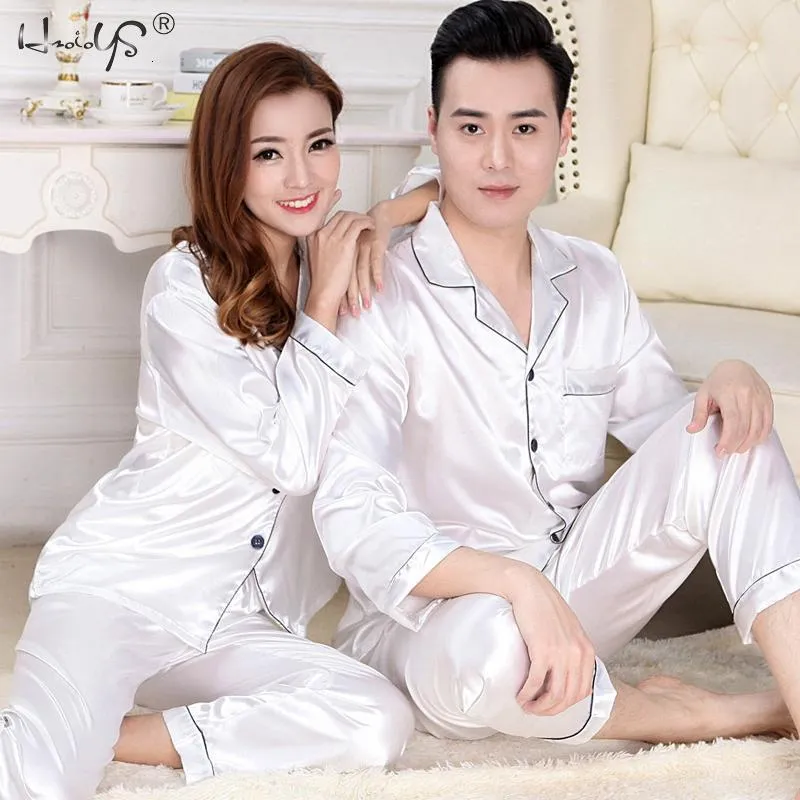Womens Sleepwear Couple Silk Satin Pajamas Set Long and Short ButtonDown  Pyjamas Suit Pijama Women Men Loungewear Plus Size Pj 230228