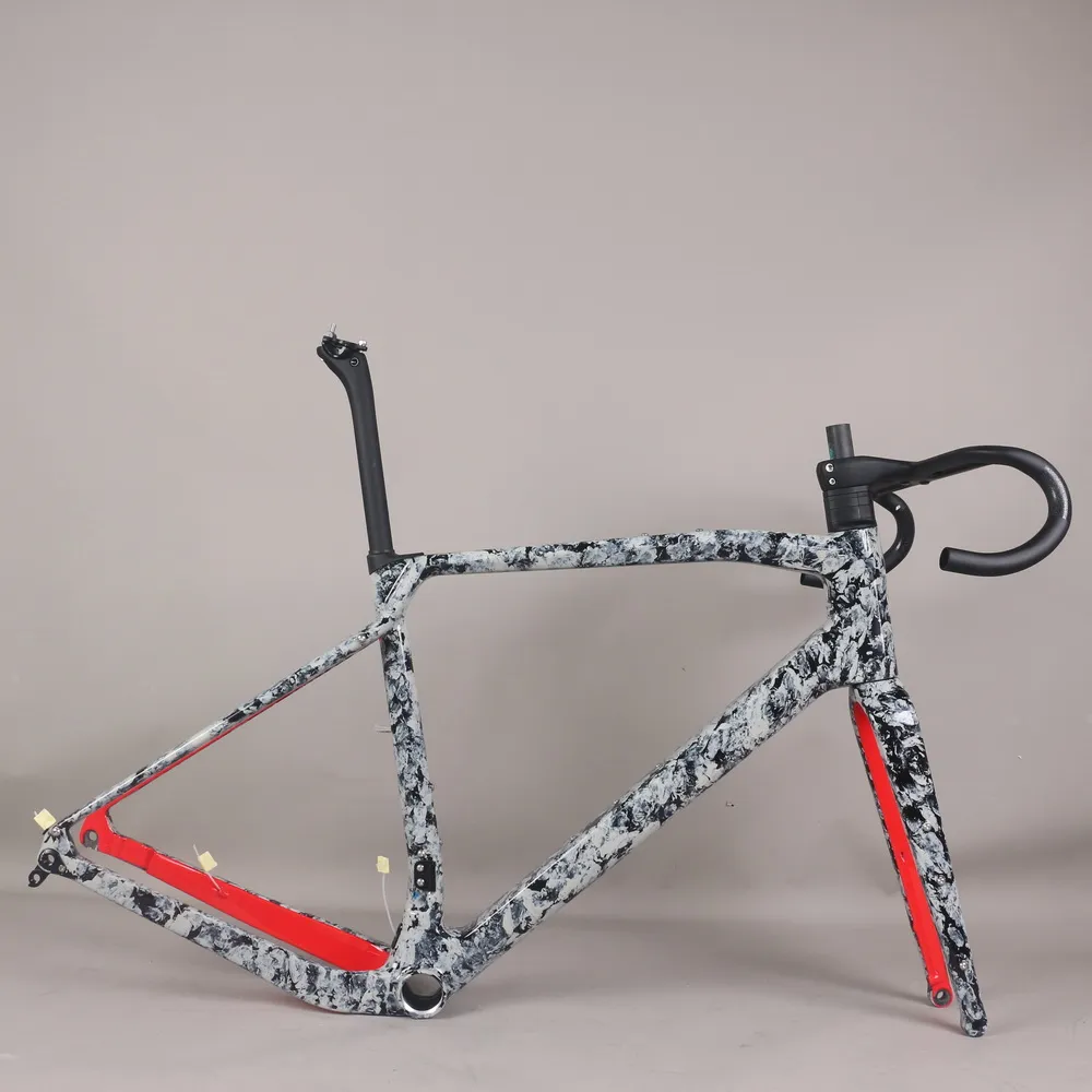 Full Hidden Cable Disc Brake Gravel Bike Frame GR047 Water Ripple Design Carbon Fiber T1000 Mechanical Di2 Compatible