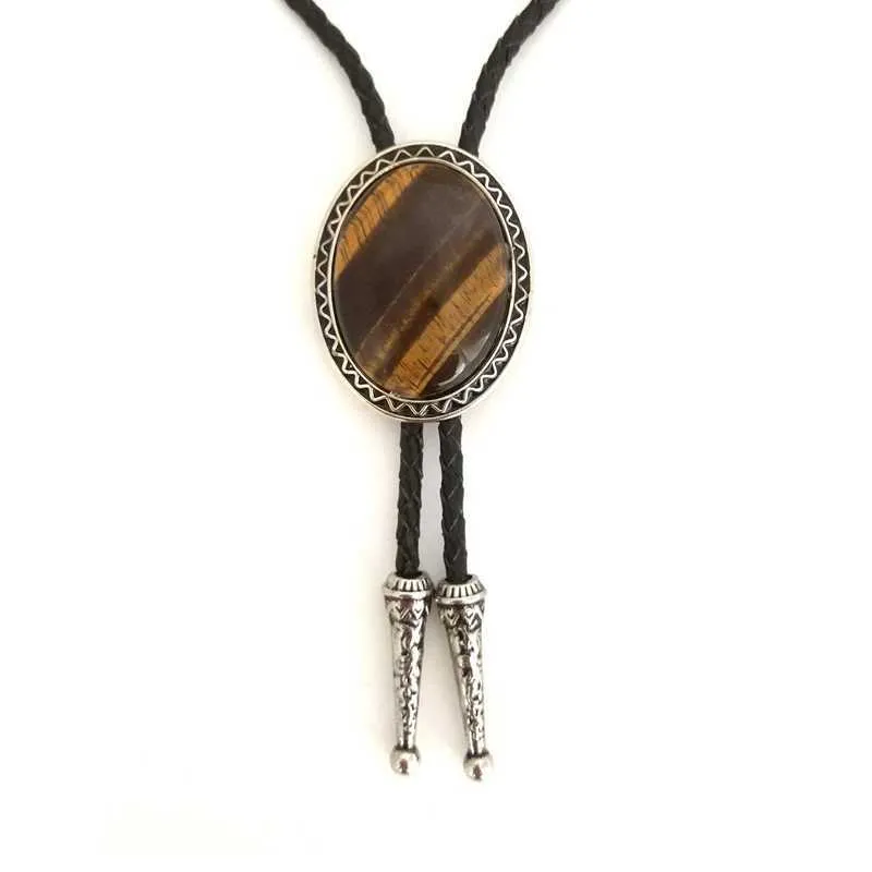 Cravates Marron Oeil De Tigre Western Cowboy Bola Bolo Cravate À La Main Vintage Art Indien Nouveauté Cravates De Mode Cadeaux De Mariage Hommes Accessoires J230227