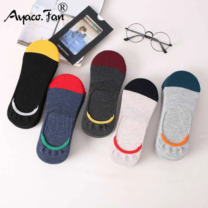 Men's Socks 5 paires lot chaussettes pour hommes nouveau antidérapant Sile Invisible bateau chaussettes de Compression mâle cheville chaussette Harajuku hommes Meias coton chaussettes Z0227