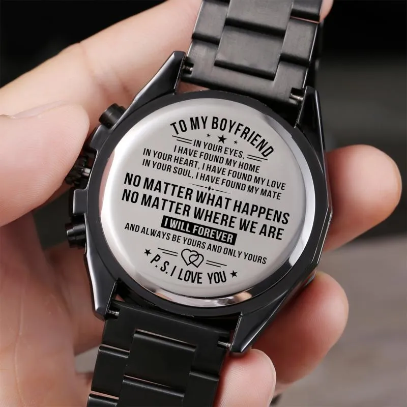 Wristwatches To My Boyfriend Automatic Quartz Male Engraved Watches Casual Sports Men Wrist Analog 24-hours Calendar Christma