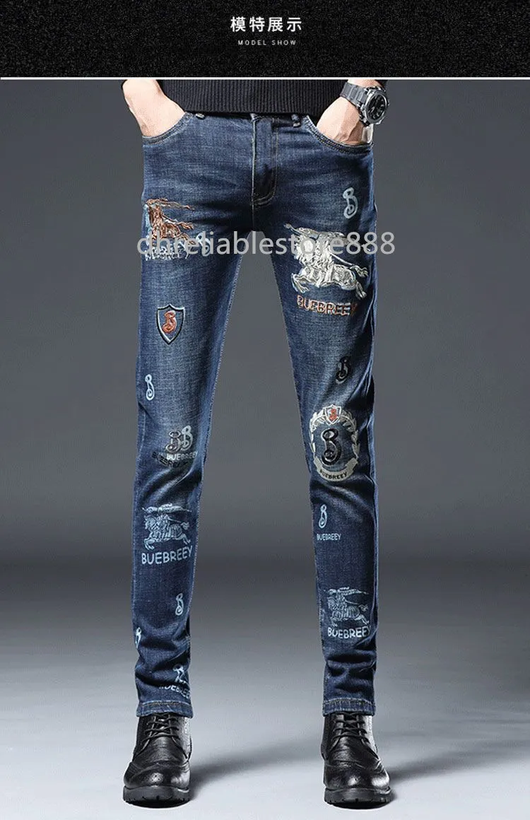 Marke Designer Herren Jeans bestickt Herren Beere Mode Slim Fit Füße Mode Herren High-End vielseitige elastische Hose