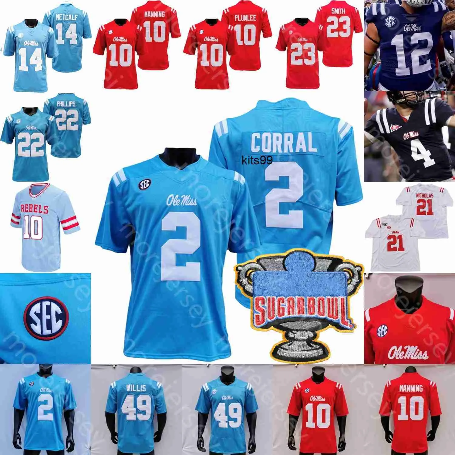 Ole Miss Rebels Football Jersey College Eli Manning D.k. Metcalf Jaxson Dart E Judkins Bentley Iv Coleman Corral Brown Johnson Reese