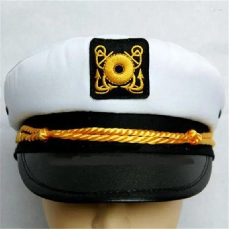 Baskenmütze für Erwachsene, Yacht, Boot, Schiff, Seemann, Kapitän, Kostüm, Hut, Mütze, Marine, Marine, Admiral, bestickt, Kapitänsmütze (weiß)