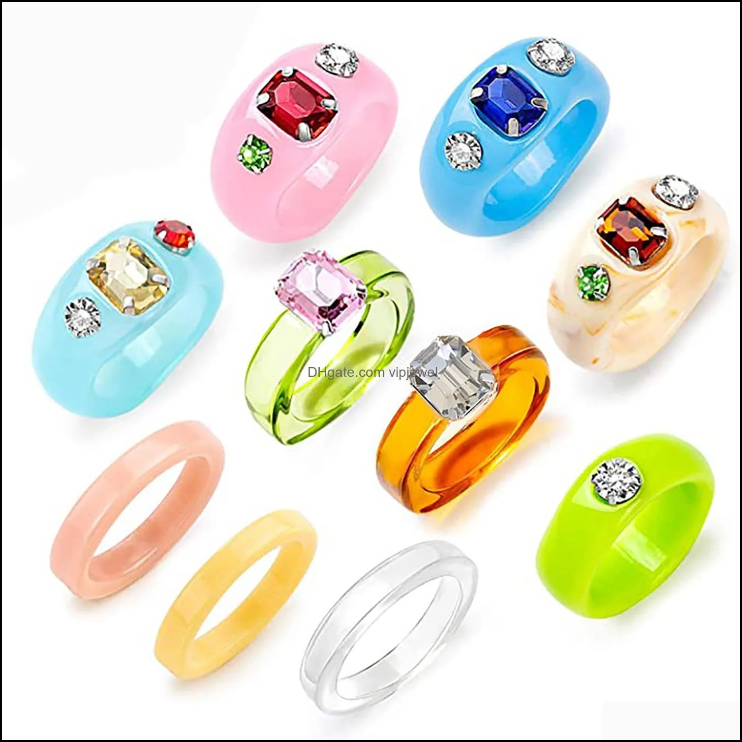 Band Rings Colorf Resin Retro Chunky Ring Unique Rhinestone Acrylic Fashion Stacking Square Jewelry Finger Trendy Gift For Women And Dhqrd