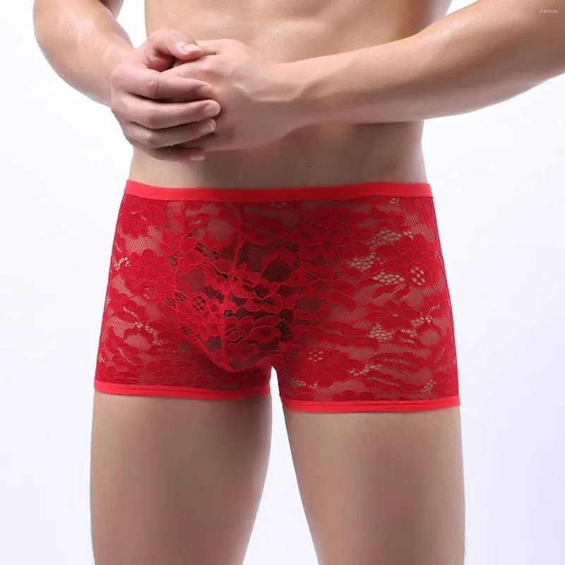 Caleçon boxeurs slips pour hommes Pack couleur unie Sexy respirant taille basse tricoté dentelle Boxer hommes sous-vêtements en coton