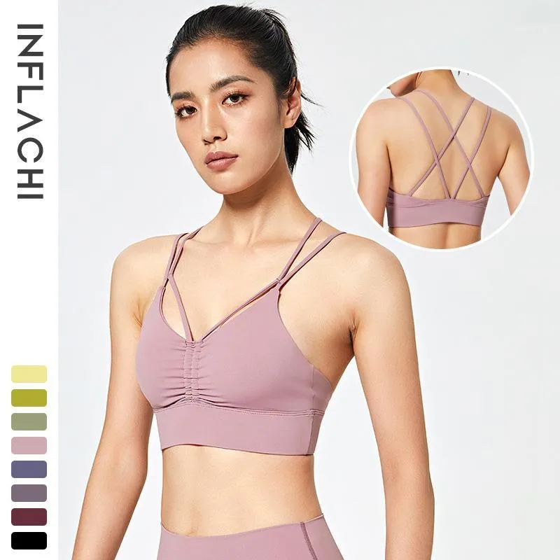 Gymkläder Push Up Fitness Sports BH Women Activewear Tops POLLEDAD BACK Cross Strappy Workout Yoga Top stockproof Running Bras1