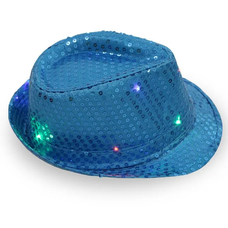 LED Caz Şapkaları Yanıp Sönen Light Up Fedora Caps Pullu Kap Fantezi Elbise Dans Parti Şapkaları Unisex Hip-Hop Lambası Aydınlık Kap A0301