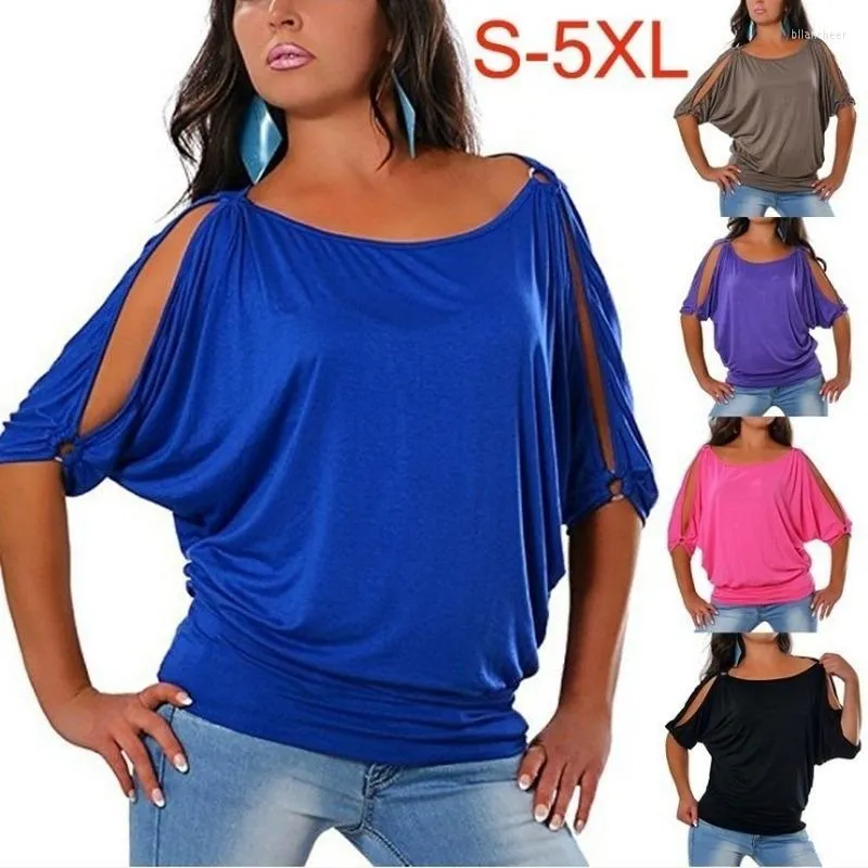 Women's Blouses dames sexy ronde nek schouderlekkage ijzeren ring korte mouw t-shirt top vrouwen casual blouse tops