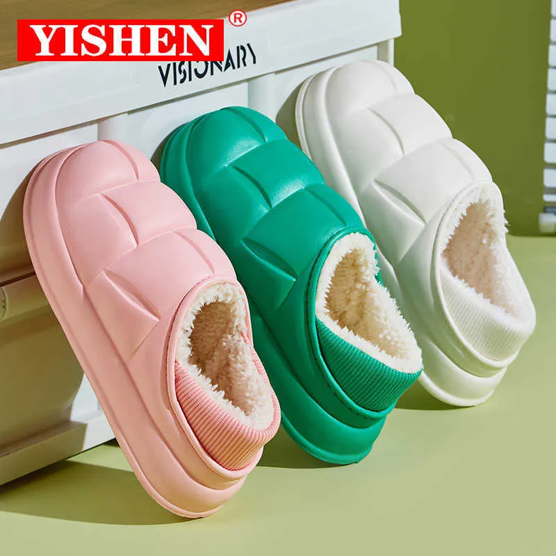 Slippers YISHEN Winter Warm Women Slippers Men Slides Waterproof Furry Lining NonSlip Stepped Cotton Shoes Indoor Home Shoes For Couple Z0215