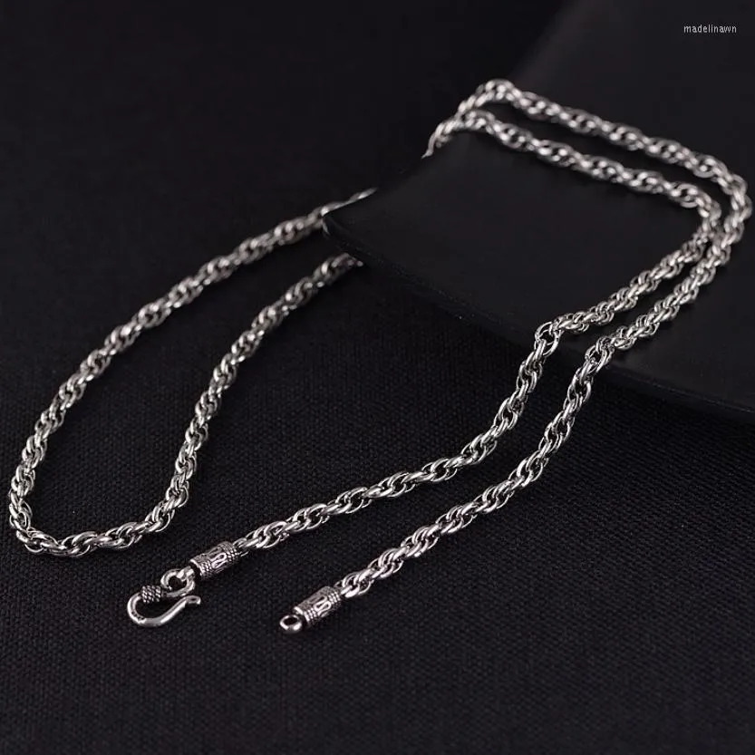 Kedjor Thai Silver Classic Retro rephalsband för man kvinnor S925 Sterling Long Chain Cross Jewery