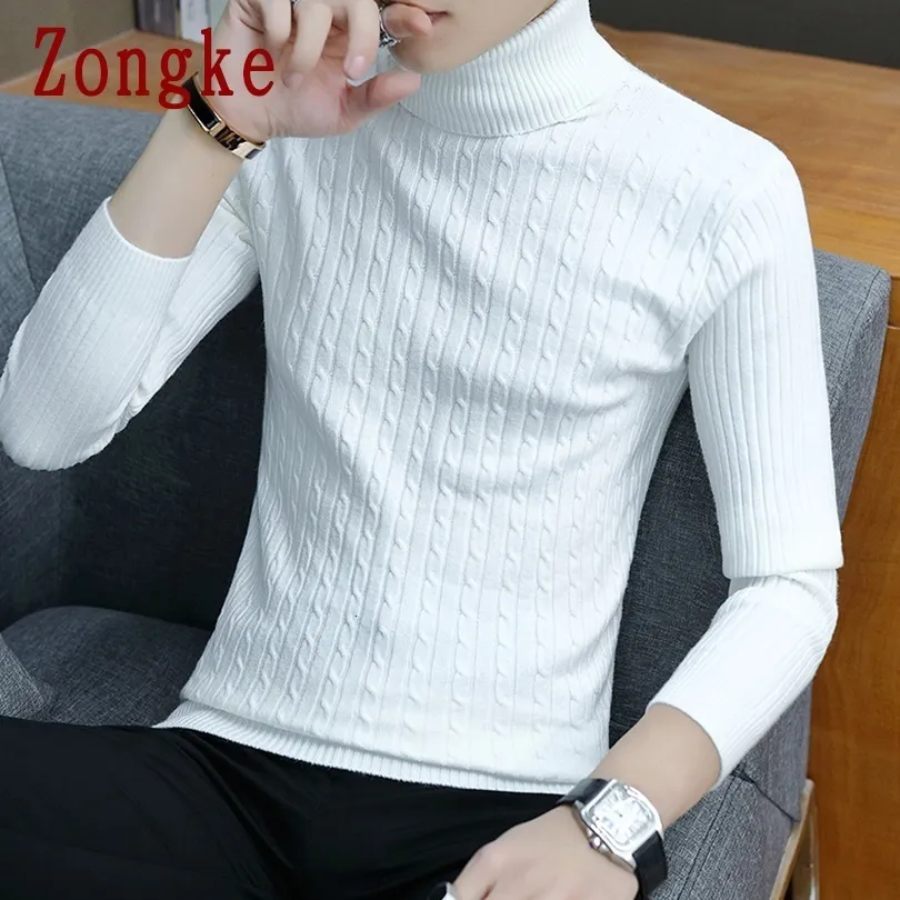 Pulls pour hommes Zongke mince blanc col roulé hommes pull pull hommes vêtements coréens hommes col de tortue vêtements de printemps M-3XL 230228