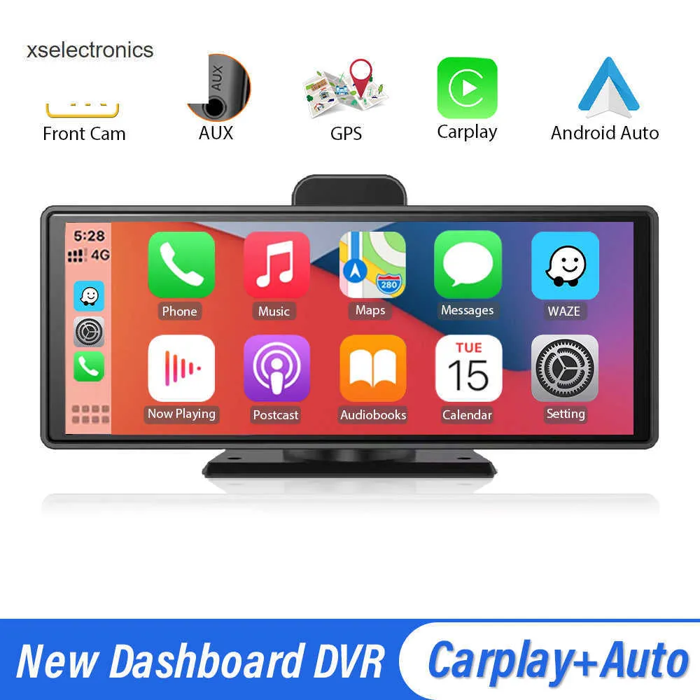 ATUALIZAÇÃO 10,26 polegadas 4K Car DVR CarPlay Dash Câmera USB Mirror Android Auto Wireless Connection Aux Video Gravando FM Transmissor Car DVR