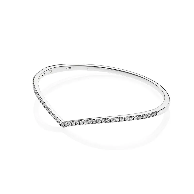 Sparkling Wishbone Bangle Armband för Pandora 925 Sterling Silver Wedding Designer smycken för kvinnor flickvän gåva cz diamantarmband med originallåda