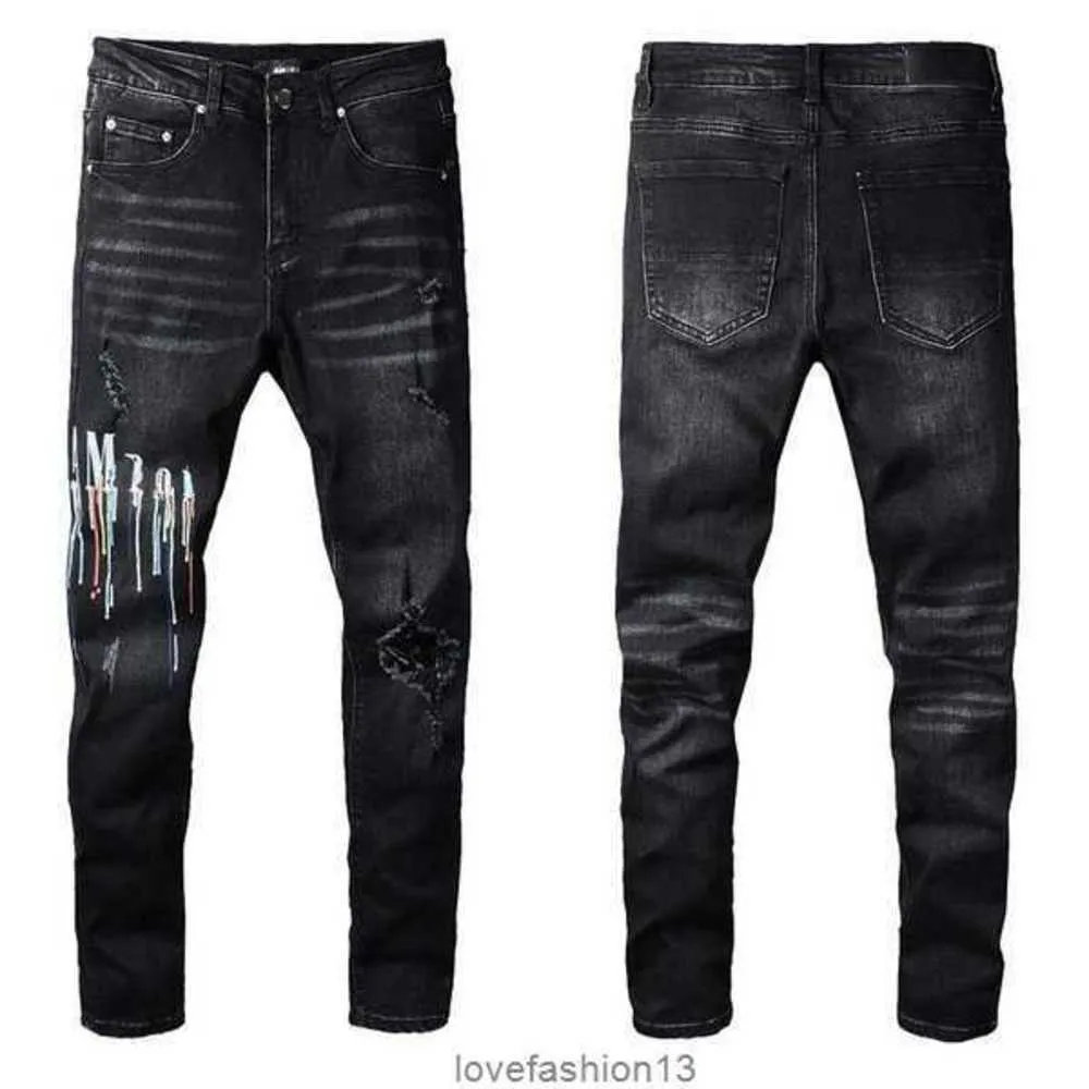 2023 Designer Jeans Mens Pyjamas byxor denim broderi byxor mode hål byxa oss storlek 28-40 hiphop nödställd