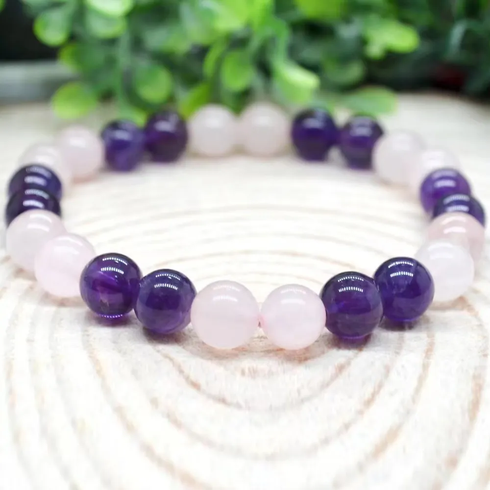 Brins MG1800 Nouveau Design 8 MM Quartz Rose Améthyste Femmes Anxiété Relie Bracelet Pierre Précieuse