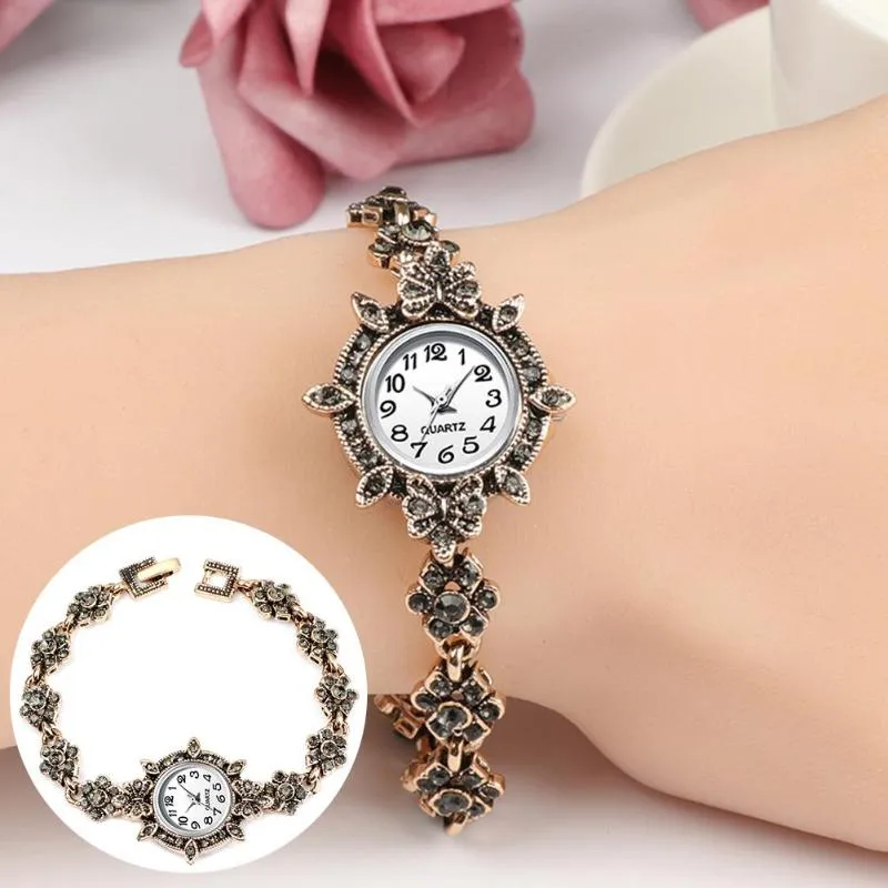 Montres-bracelets Vintage Femmes Strass Fleur Charme Cadran Rond Bracelet À Quartz Analogique Montre Robe Décontractée ColckMontres-braceletsMontres-braceletsWristw