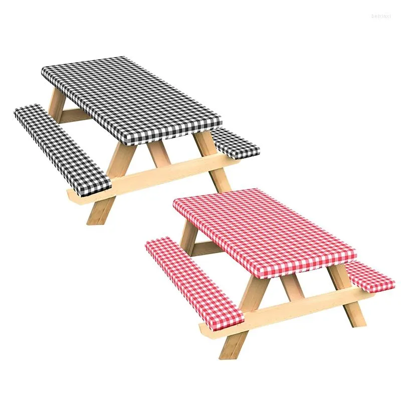 Nappe AT69 - Ensemble de 3 housses et bancs de pique-nique ajustés Nappe imperméable à carreaux à carreaux 30 x 72 pouces