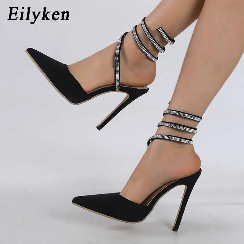 Robe chaussures Eilyken cristal strass bout pointu femmes pompes style de rue mince talons hauts strip-teaseuse bal femme diapositive chaussures l230227