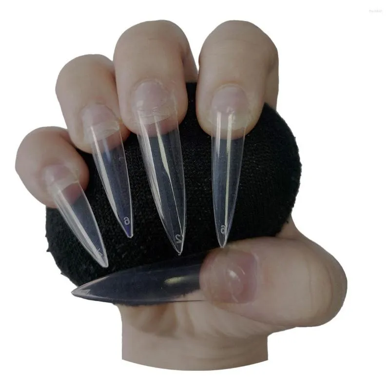 Falska naglar 600 stycken extra lång stilett halvtäcke fransk klar akryl nagelspets -stiletto gel väl