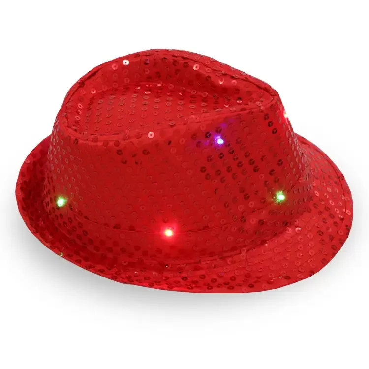 LED ジャズ帽子点滅ライトアップ Fedora キャップスパンコールキャップファンシードレスダンスパーティー帽子ユニセックスヒップホップランプ発光キャップ A0301