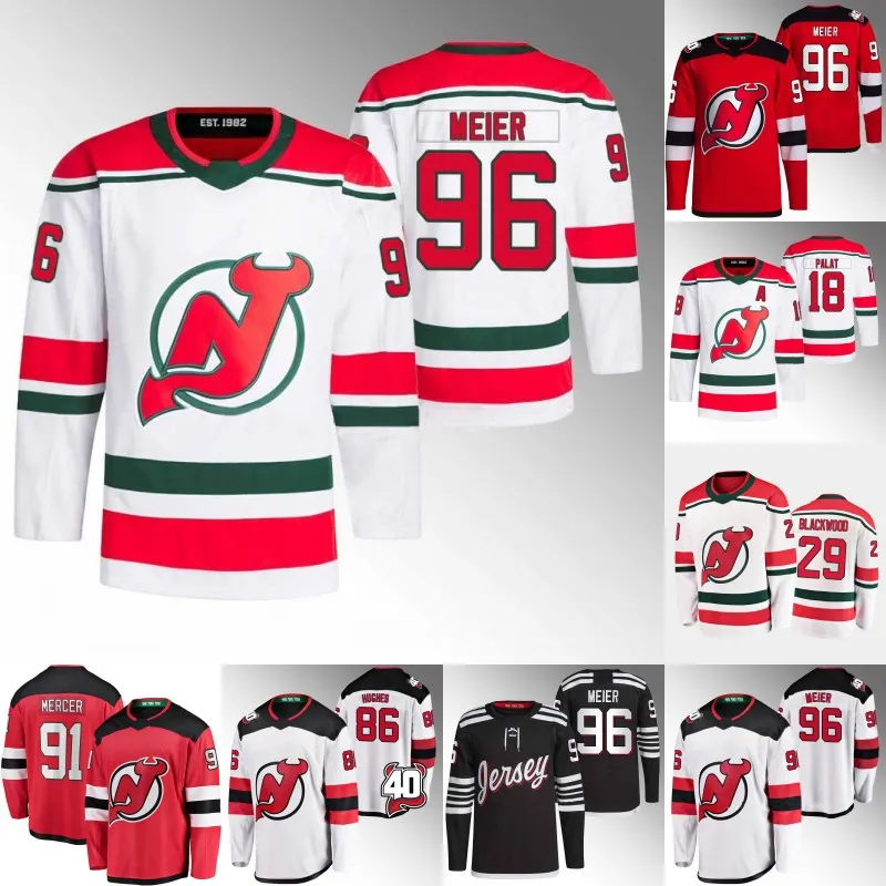 New Jersey 96 Timo Meier Jersey Jack Hughes Ondrej Palat Nico Hischier