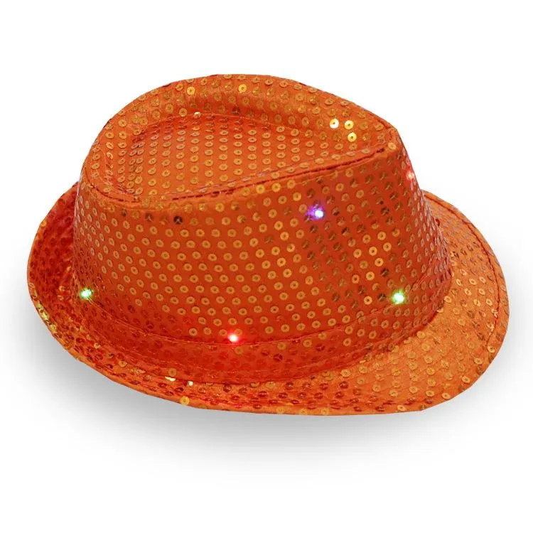 LED ジャズ帽子点滅ライトアップ Fedora キャップスパンコールキャップファンシードレスダンスパーティー帽子ユニセックスヒップホップランプ発光キャップ A0301