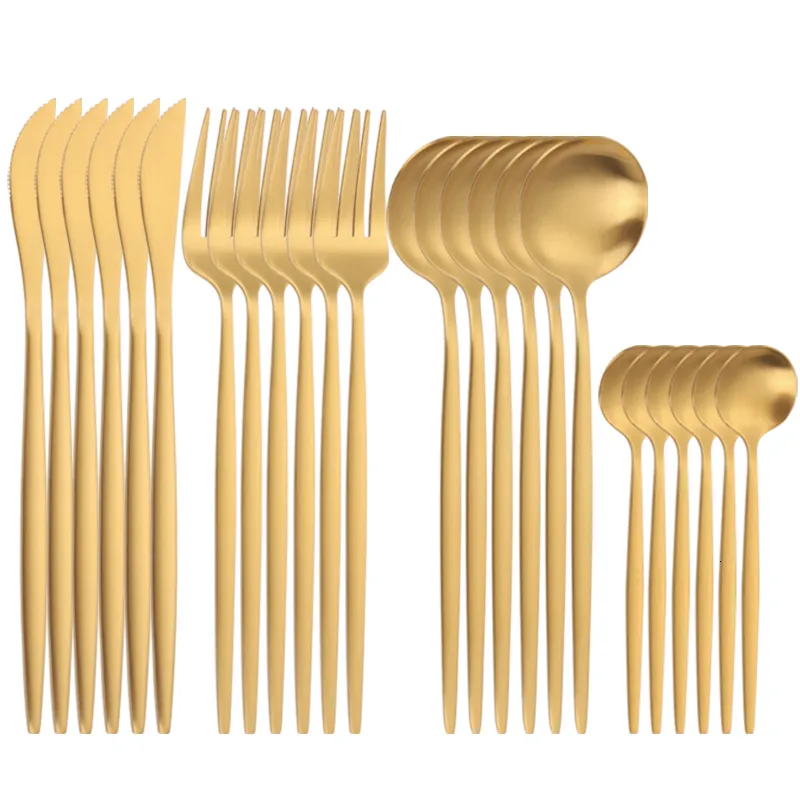 Servis uppsättningar Spklifey Gold Cutery 24 PCS Golden Stainless Steel Spoon Table Forks Forks Knives Spoons 230228