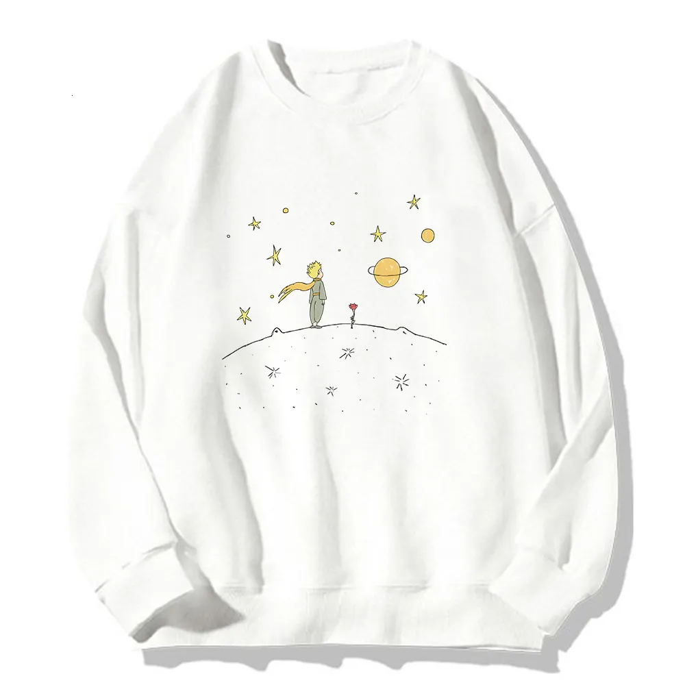 Dames hoodies sweatshirts de kleine prins print hoodie planeet en roos grafische hoody vrouwen sweatshirt witte pullover vrouw oversized kleding lente top 230227