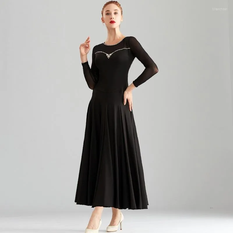 Robe de salle de bal Standard pour femmes vêtements de danse Claret Tango danse valse Rumba maille couture