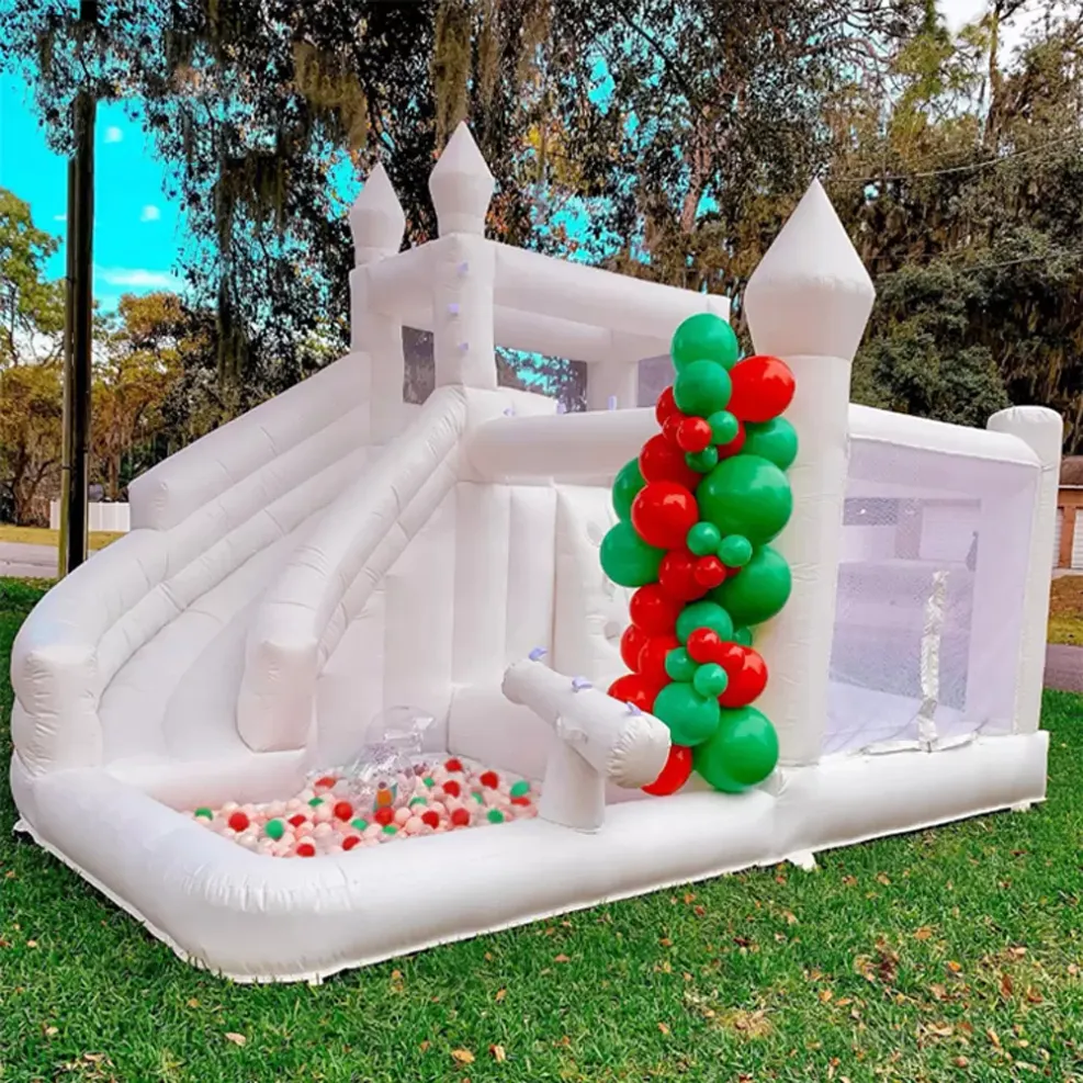 Indoor Outdoor Bounce House White Inflatable Bouncy Castle Combo