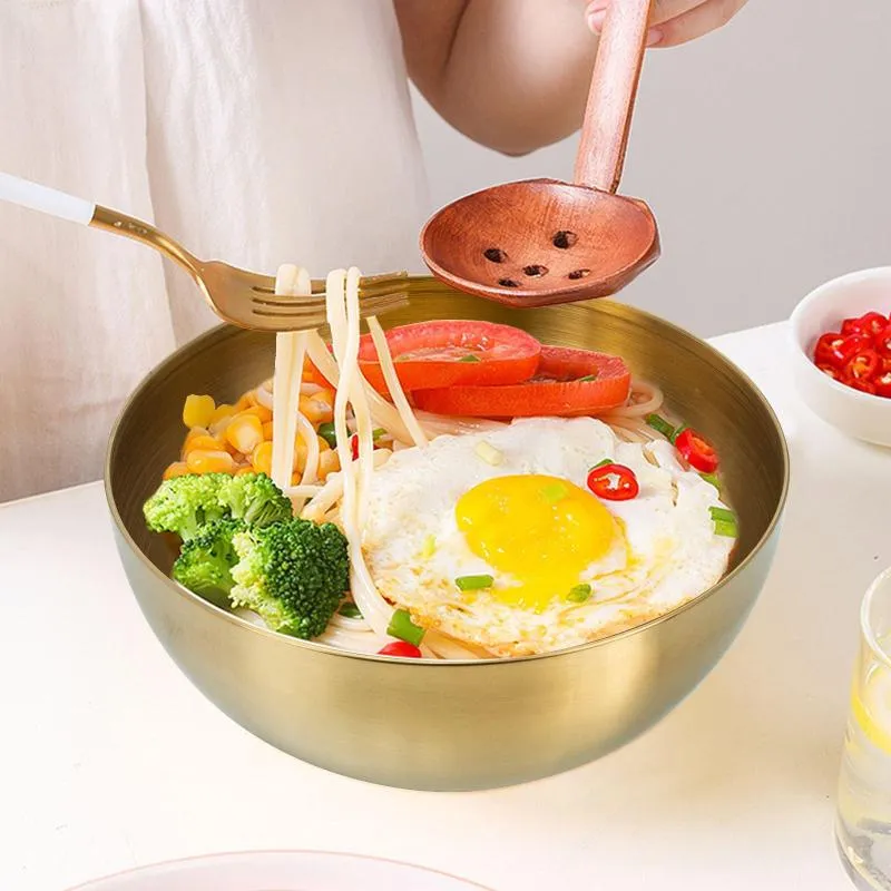 Bowls Stainless Steel Soup Mixing Serving Korean Metal Ramen Rice Bowl Kitchen Container Fruit Noodle Cereal Pasta Storage Gold Silver