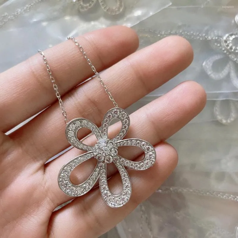 Kedjor hög version märke 925 sterling silver smycken för kvinnor lotus blomma hänge halsband lycka klöver sakura bröllop fest