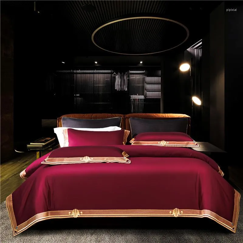 Set di biancheria da letto Verde Rosso 800TC Cotone Egiziano Set di Lusso Copripiumino Ricamato Lenzuolo Piatto/Con Angoli Federa Parrure De Lit