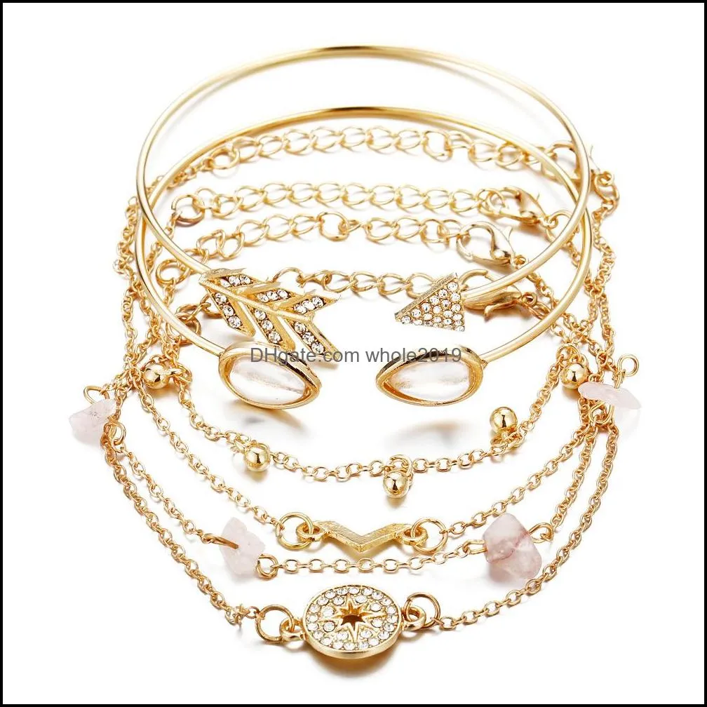 Charm Bracelets Bracelet 6Piece Set Compass Broken Turquoise Vshaped Love Stackable Gift Fashionable Design Jewelry For Women Grils Dhnru