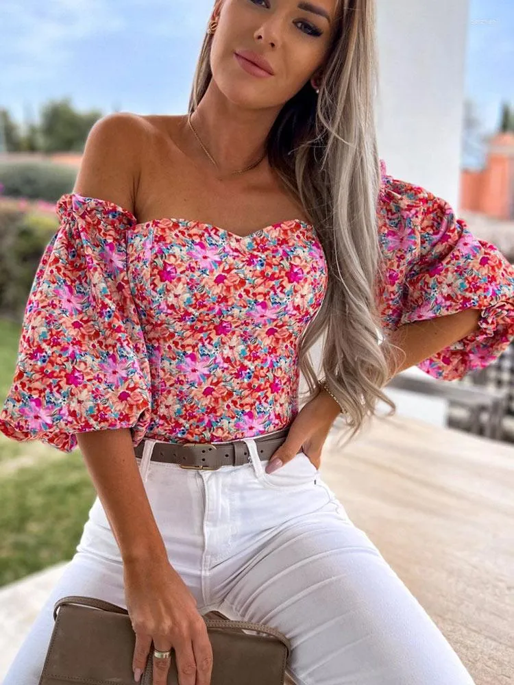 Blouses pour femmes Sexy femmes haut été épaules dénudées Floral 2023 Boho décontracté dos nu Blouse femme vacances Slash cou hauts vêtements