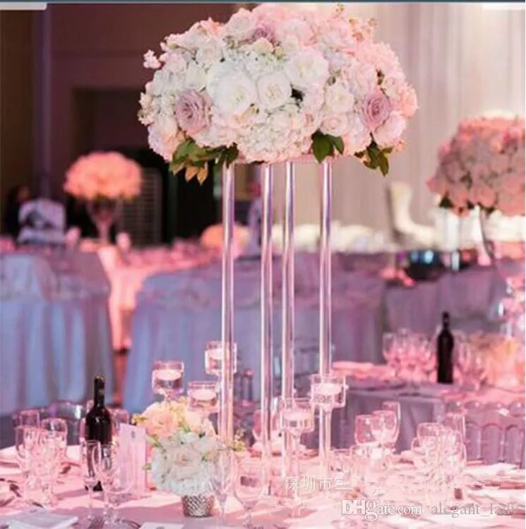 Yeni stil uzun boylu düğün akrilik kristal masa merkez parçası düğün sütunları tablo dekorasyon için çiçek standı çiçek aranjmanları