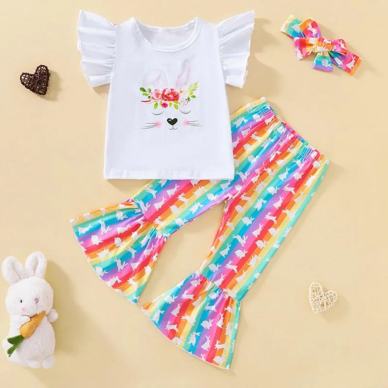 Clothing Sets 3 Month Old Clothes Born Infant Baby Girls Print Autumn Short Ruffle Sleeve Tops Easter Bell Bottom