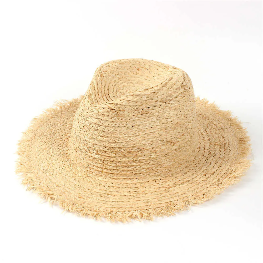 Chapeaux à large bord Mode raphia paille chapeau de soleil été femmes voyage plage chapeau de soleil élégant dame large bord fascinateur Panama Sunhat taille 56-58CM G230227