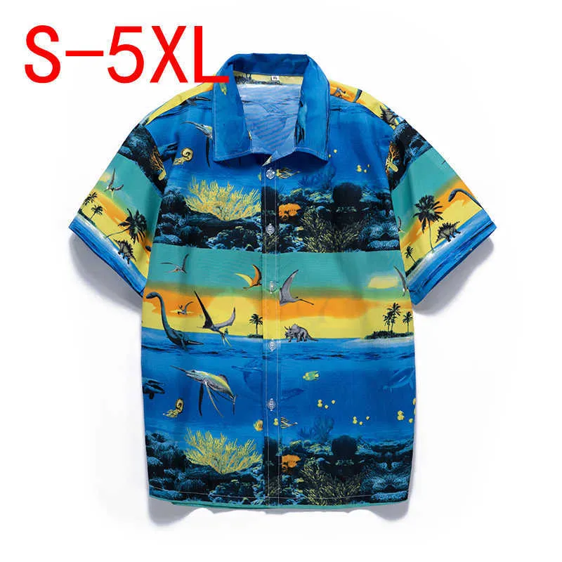 Chemises décontractées pour hommes Carnaval festif Chemise à manches courtes Hommes Mode d'été Hommes Chemises hawaïennes Seagull Print Casual Beach Aloha Shirt Plus Size 5XL Z0224