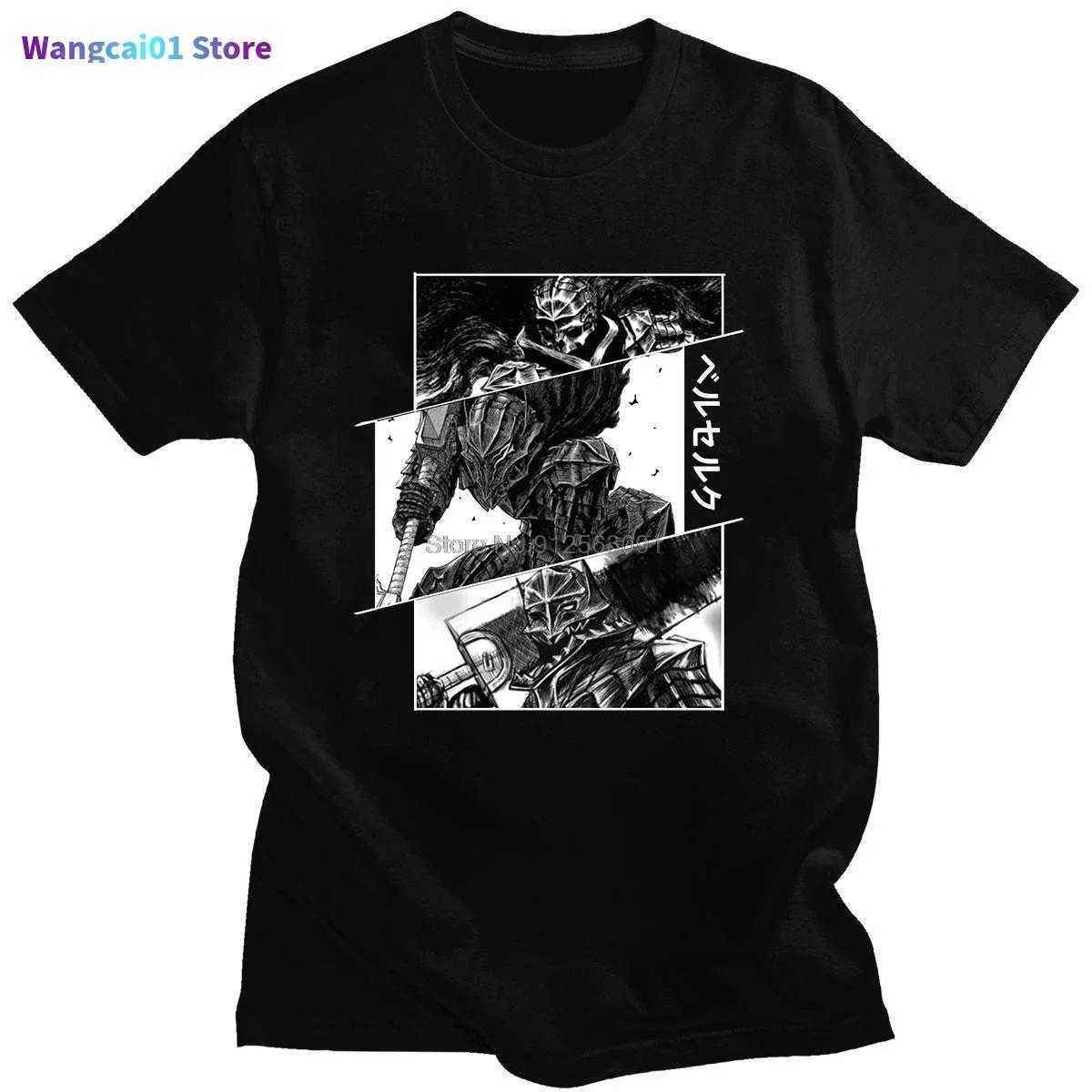 Men's T-Shirts Anime Berserk Guts Classic Japanese Comics Print Summer Thin Short-seved Loose Sports Simp Man Cotton T-shirt Hip Hop 0228H23