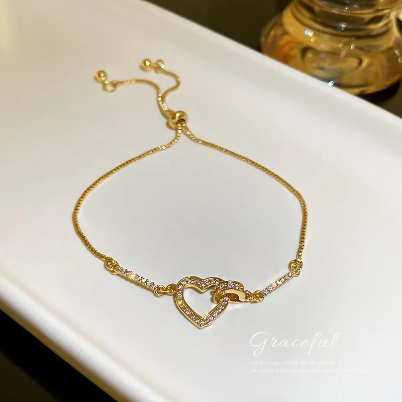 Bracelets de liaison Boîte à tendance TRENDY ALIGNABLE Zircon Love Heart Circle Charm Bracelet For Women Girl Accessories Coréen Bijoux Party Gift