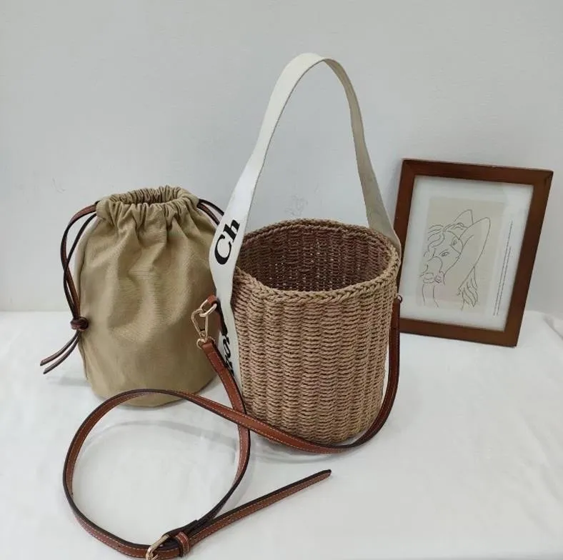 Модные женские соломенные сумки-ведра с логотипом и буквенным принтом, дизайнерские сумки через плечо