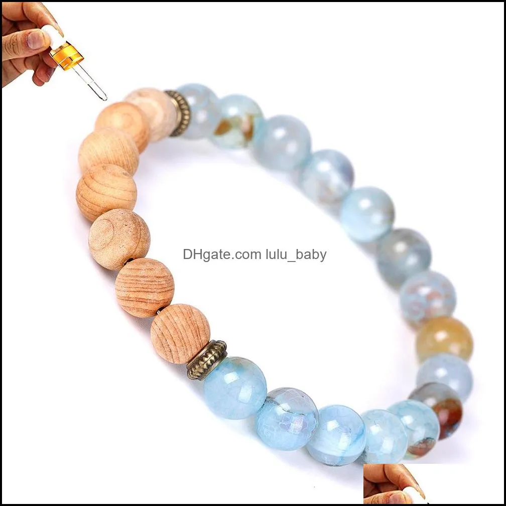 Bracelet de diffuseur d'huile de brin de bois de pierre de fissure de glace perlée Nce Yoga Amitiés Bijoux pour femmes Hommes Drop Livraison Bracelets Dhdwt