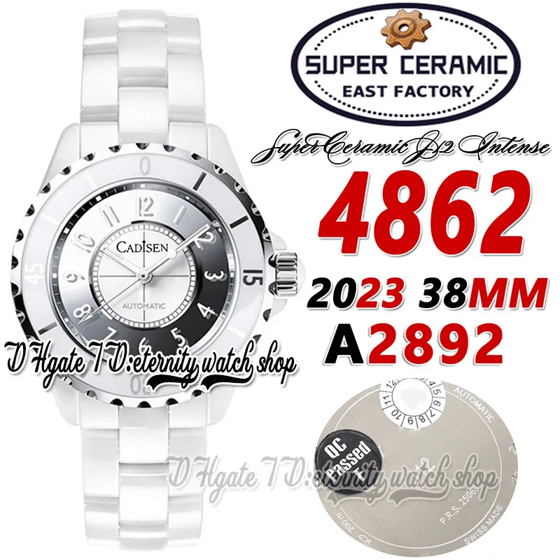 EAST bv4862 Montre unisexe pour homme et femme 38 mm A2892 Boîtier en céramique super automatique Cadran blanc Marqueurs de chiffres Bracelet en céramique 2023 Super Edition éternité Montres de mode