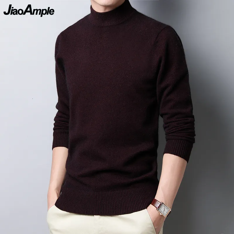 Men's Autumn Winter Soft Warm Knitted Sweater Classic Joker Solid Black Mock Neck Long Sleeve Pullovers Man Fashion Casual Tops 230228