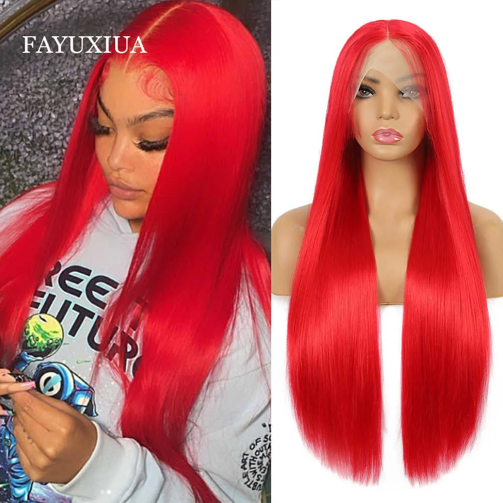 Perruques synthétiques sans colle perruque cheveux synthétiques dentelle perruques femmes rose avant pré-plumé cosplay pour haute qualité résistant à l'audition rouge 230227