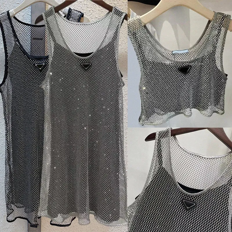 Sleeveless Womens Dress Hollowed Black Satin Sling Dress Rhinestone Shiny Hollow Vest Dresses 2pcs Set Denim Bra Tops Free Szie X9Iw#