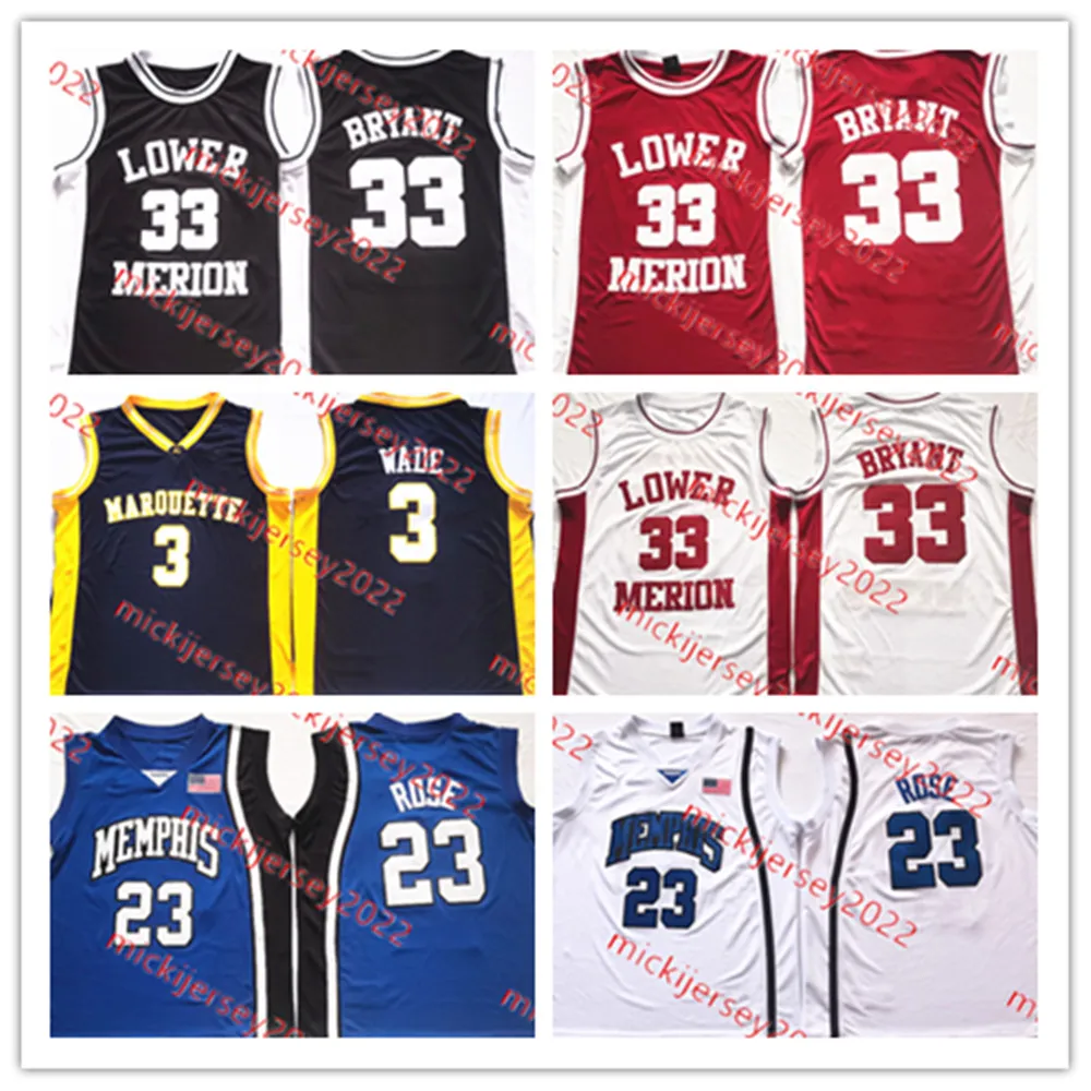 College Basketball Wears Stitched Herr Basketball Jersey Lower Merion High School 33 Kobe Bryant # Marquette Golden Eagles 3 Dwyane Wade #Memphis Tigers 23 Derrick